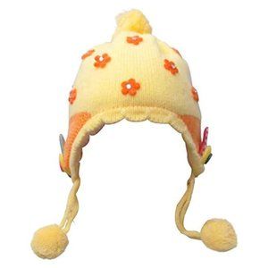 Kids Flower Stone Beanie Cap With Insulating Warm